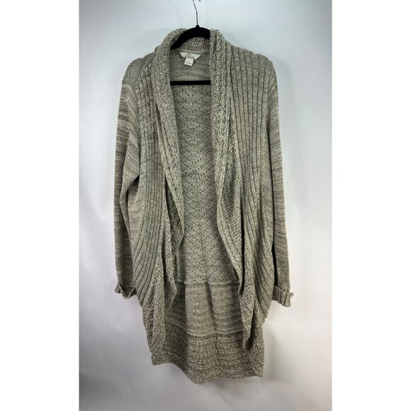 Bob Mackie XL Beige Open-Front Long Duster Knit Cardigan Sweater For Women - Picture 1 of 4